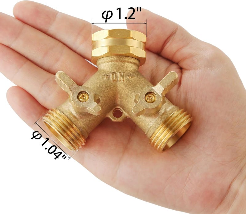 BILBAL Garden Hose Splitter 2 Way Heavy Duty, Outdoor Faucet Splitter 2 Way, Solid Brass Spigot Splitter Hose Y Splitter with Shutoff Valve - Image 2